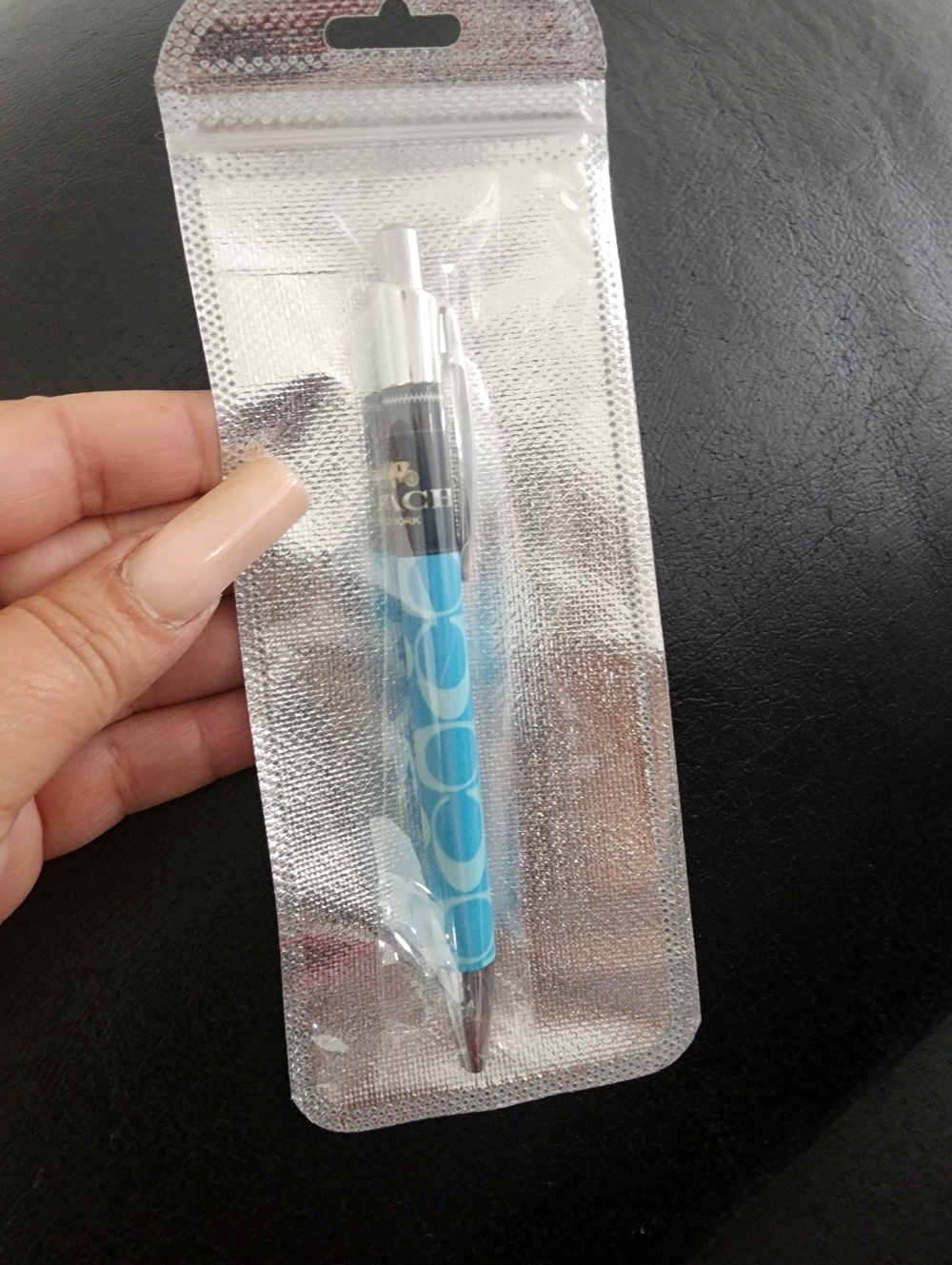 Turquoise Blue Logo Pattern Ballpoint Pen